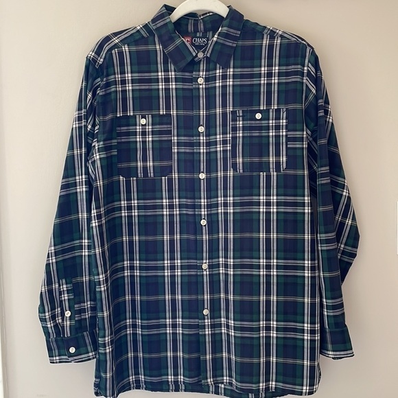 Chaps Youth Boy Green Black White Plaid Button Down Dress Shirt NWOT Sz XL 18 20 - Picture 1 of 5